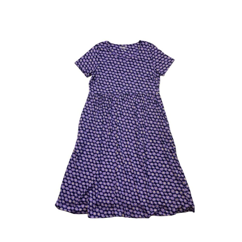 Gudrun Sjoden Organic Cotton Lagenlook Purple Print Short Sleeve Long Dress Sz L - Picture 8 of 8